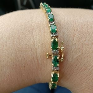 14k yellow gold emerald & diamond tennis bracelet